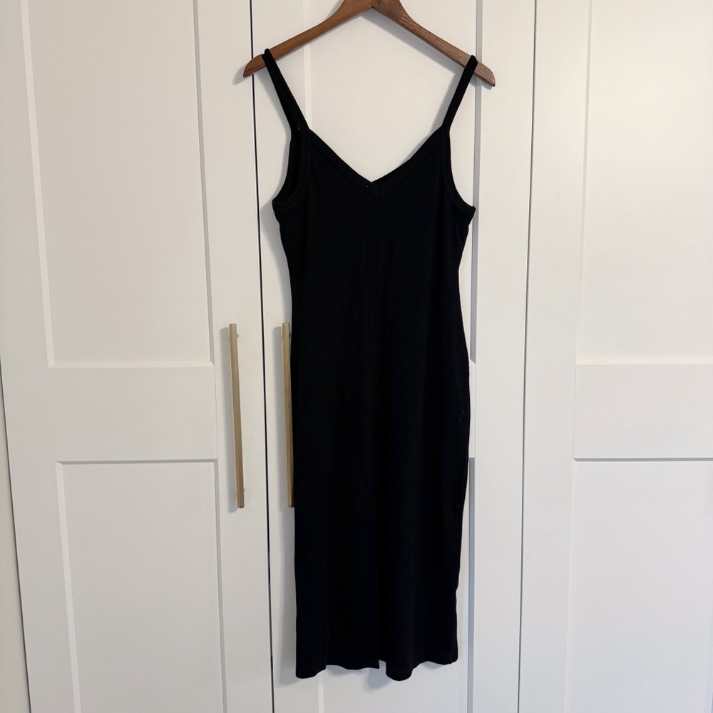 Marine Layer Women’s LARGE Black Midi Lexi Rib Spaghetti Strap Dress - Picture 3 of 6